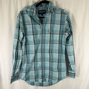 Panhandle Select Pearl Snap Men's Small Green Plaid Long Sleeve 100% Cotton
